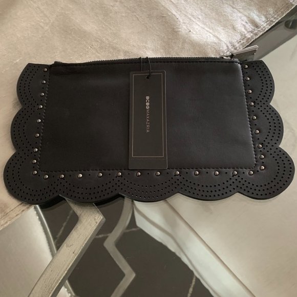BCBG Teige Scalloped Black Clutch / Pouch NWT